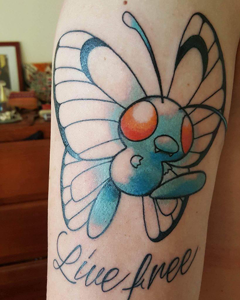 Chelsey now has this tattoo on her arm of Butterfree, the Pokémon character that was always on her team.