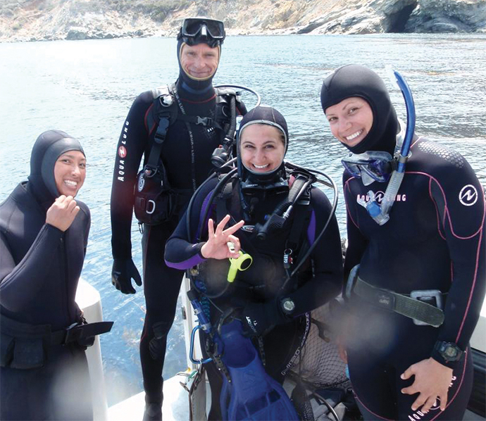 Paul Jensen, center, and members of his lab collect samples at the Channel Islands.