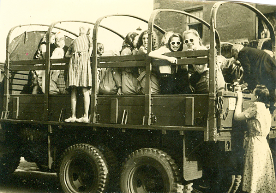 Ilga Winicov Harrington and her friend Rita, top right, depart from a displaced persons camp in Würzburg, Germany, to attend summer camp.