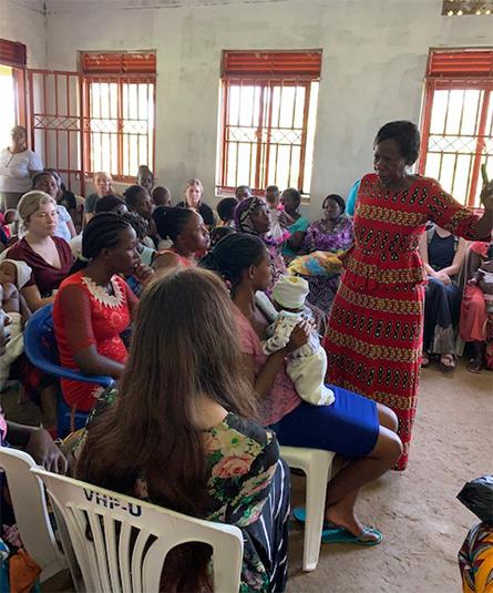 Overseas students from the University of Wisconsin-Madison and young Ugandan mothers participate in a pediatric nutrition clinic in the summer of 2019 at the Lweza-Mukono Center for Community Health Initiatives.