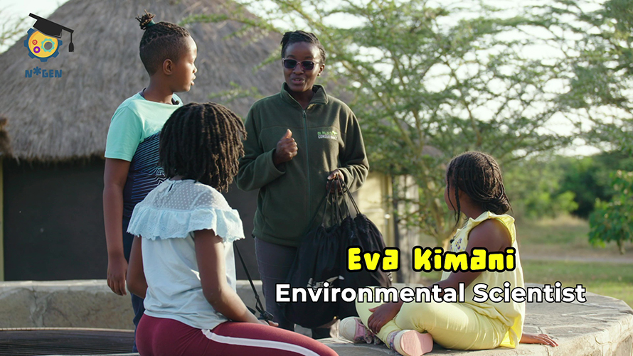 "Stellen Sie sich die Natur als ein Puzzle vor;  Jedes Tier hat einen Platz in diesem Puzzle." Die Naturschutzexpertin Eva Kimani erklärt Kindern, die das Ol Pejeta Conservancy, ein Naturschutzgebiet in Kenia, besuchen, die Konzepte von Lebensräumen, Nahrungskette und Artensterben.