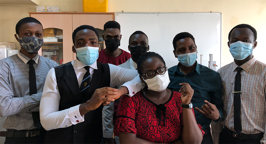 The members of the Ibadan Bacteriophage Research Team, aka SEA-PHAGES–UI, are, from left to right, Oluwasegun Daramola, Tolulope Oduselu, Toba Oyebamiji, Benjamin Adediran, Comfort Omolola, Temitayo Iyede and Roqeeb Adedeji.