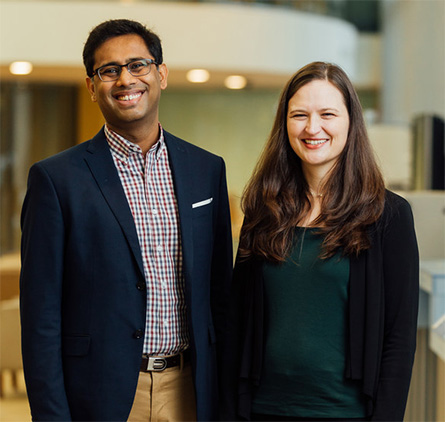Shantanu Singh (left) and Anne Carpenter apply their expertise in machine learning and large imaging data sets, respectively, to guide their joint lab's research.