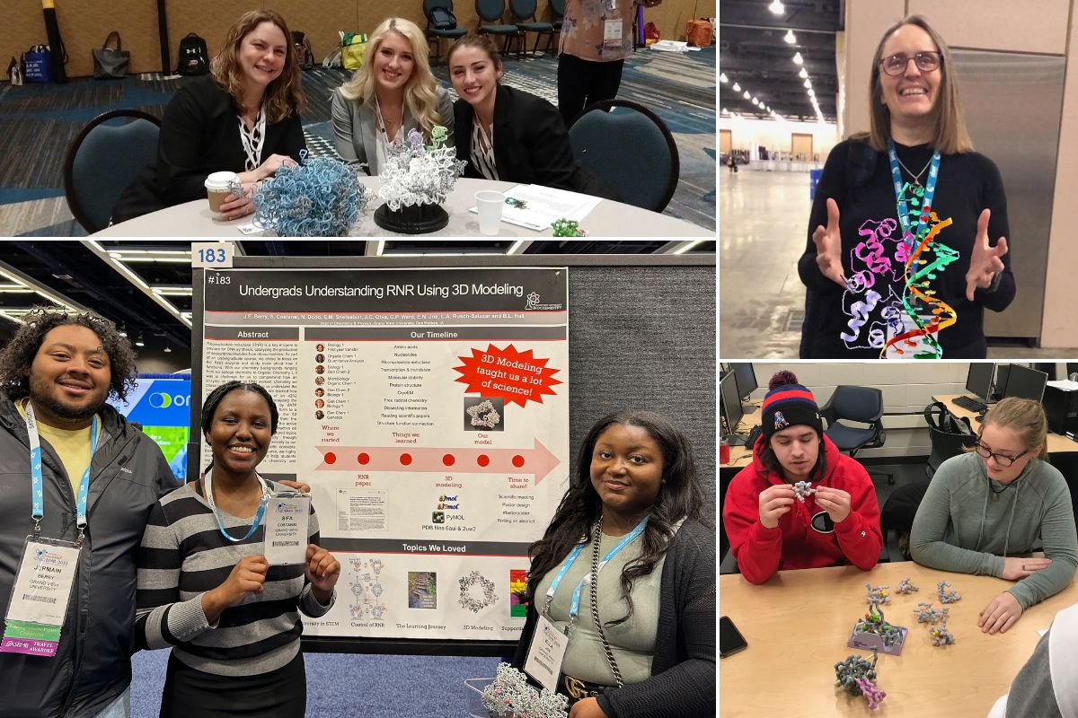 Grand View University students with 3D models at ASBMB annual meetings