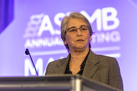Joan Conaway, president of ASBMB, gives opening remarks at ASBMB’s 2025 annual meeting in Chicago.