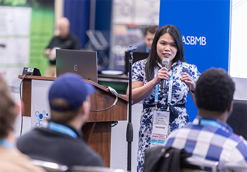 Lien Nguyen, a postdoctoral researcher at Brigham and Women’s Hospital in Boston, gave two presentations at Discover BMB, the ASBMB’s 2023 annual meeting in Seattle. One was about her drug screening and development research, and the other was on her advocacy efforts.