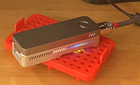 Indeever Madireddy used this device to sequence the angelfish DNA. Inside is a flow cell that contains the nanopores through which the DNA passes to be sequenced. It’s connected by USB to a computer that reads out the data in real time.