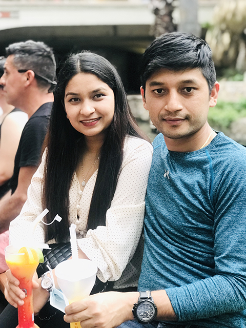 Subash Khadka and his wife, Sunita Khatri, enjoy a River Walk gondola ride.