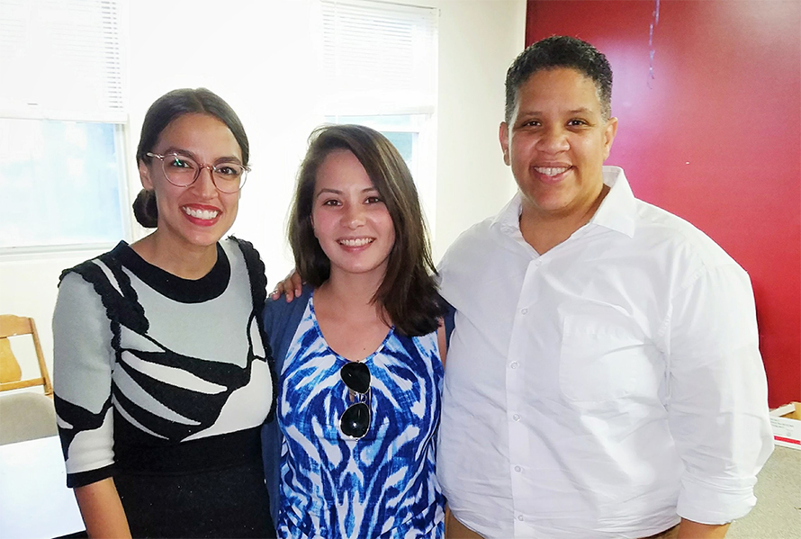Bailey Weatherbee, center, who was an ATP delegate in 2018, and Kerri Evelyn Harris, right, meet with U.S. Rep. Alexandria Ocasio–Cortez (D-N.Y.).