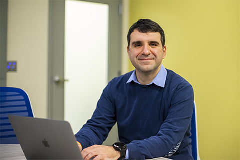 Emiliano Brini, an assistant professor of physical and computational chemistry, works in the Scientific Computing and Visualization Laboratory at the Rochester Institute of Technology.