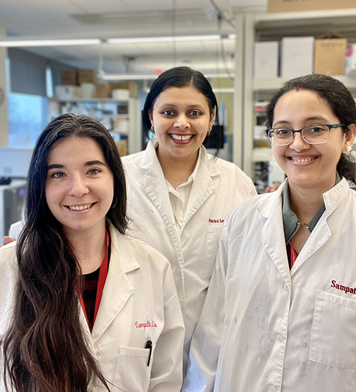 Lab photo of Camille Duchamp, Harini Sampath and Priyanka Sharma