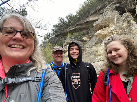 Audrey Lamb with her family at Monkey Rock in Lost Maples State Natural Area in Vanderpool, Texas.