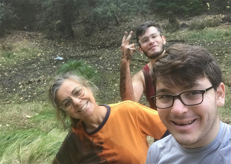 From L to R, Dr. Jill Banfield, Basem-Al Shayeb (Graduate student) and Alex Crits-Christoph (lab alum), sampling at vernal pool field, 2019.