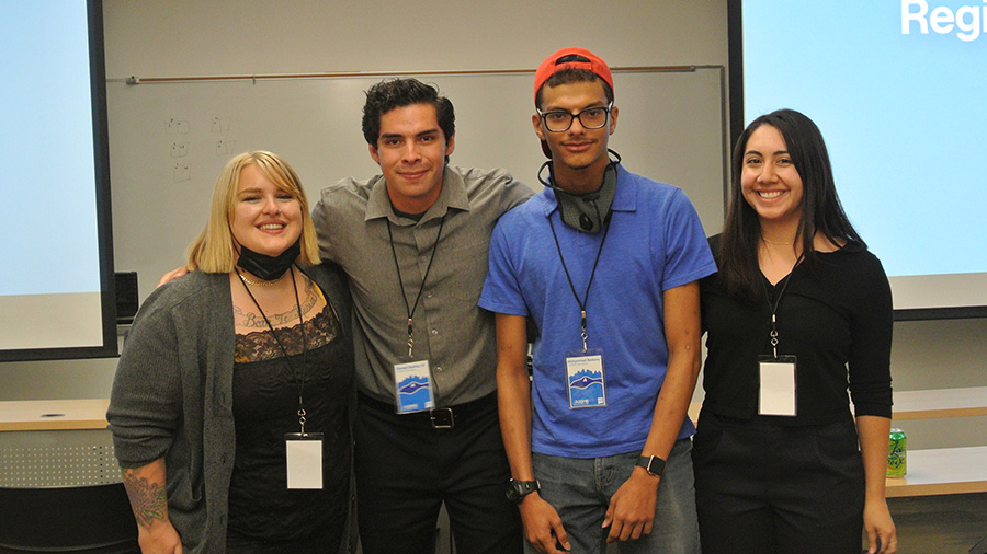 New Mexico State University, 2022 Outstanding Chapter. Pictured L–R: Theresa Lukitsch (treasurer), Danny Ibañez (president), Mohammad Badawy (secretary) and Clarissa Nuñez (vice president).