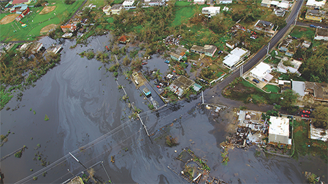 A battered island rises