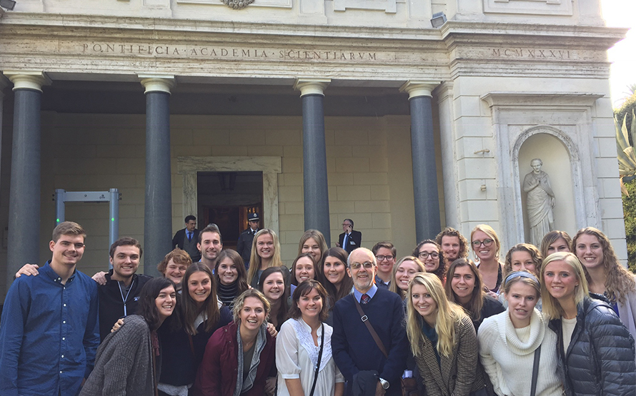 Henry Jakubowski (center) and students from the College of St. Benedict/St. John’s University attend Climate Change, Health of the Planet and the Future of Humanity, a conference held at the Pontifical Academy of Science in Vatican City in November 2018.