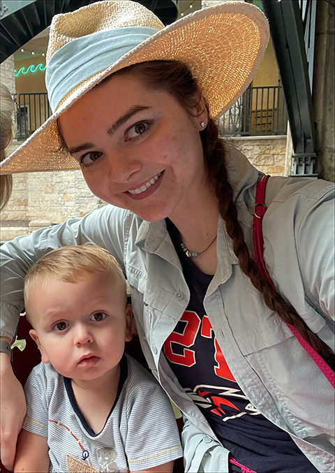 Zoe Hoffpauir, a postdoc at UT San Antonio, and her young son make family memories in San Antonio.