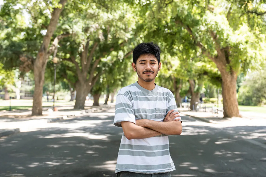 Sergio Bocardo-Aguilar at the University of California, Davis. Bocardo-Aguilar worked part time when he was a first-year student, but like many students fell just short of the requirements to get federal food stamps.