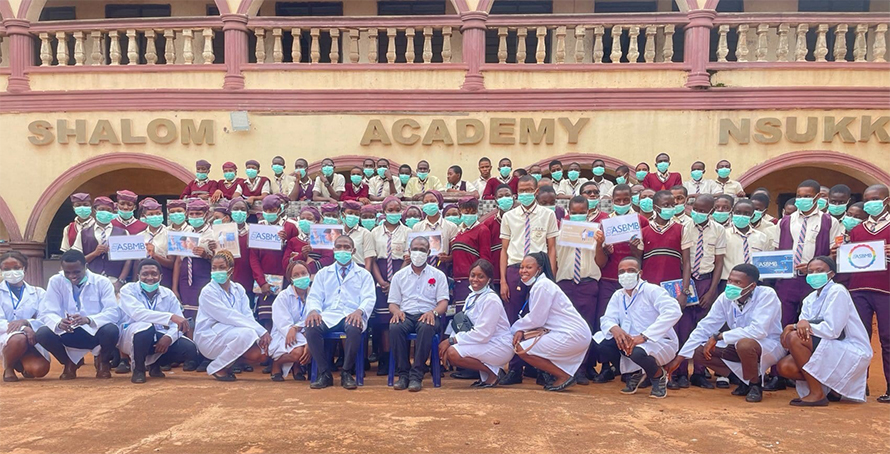 A group photo of organizers and students from Shalom Academy in Nigeria, one of three schools that benefited from Victor Nweze’s vision to raise a new generation of minds for global impact.