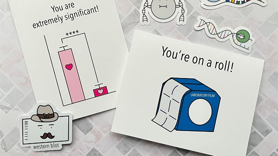 Brighten your favorite scientist’s day with these clever cards and stickers from Microbe Doodles at etsy.com!