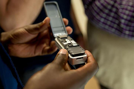 Commercially available nanopore DNA sequencing devices, such as this MinION device from Oxford Nanopore, are small and highly portable.