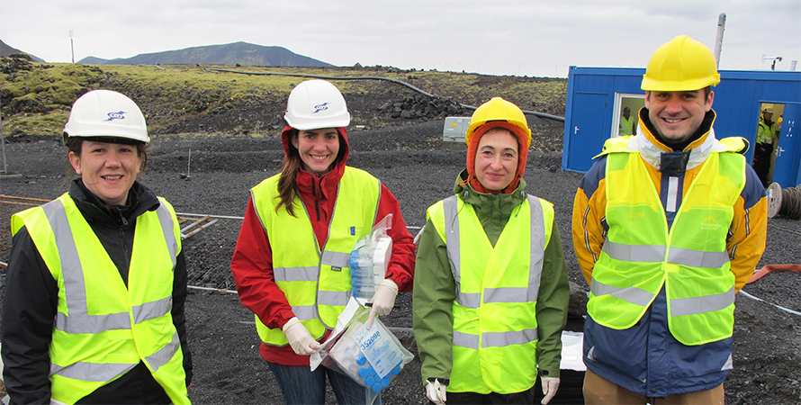 The 2012 Institut de Physique du Globe de Paris research group as they prepare for on-site collection. Left to right: Bénédicte Ménez, Rosalia Trias, Emmanuelle Gérard and Paul Le Campion.